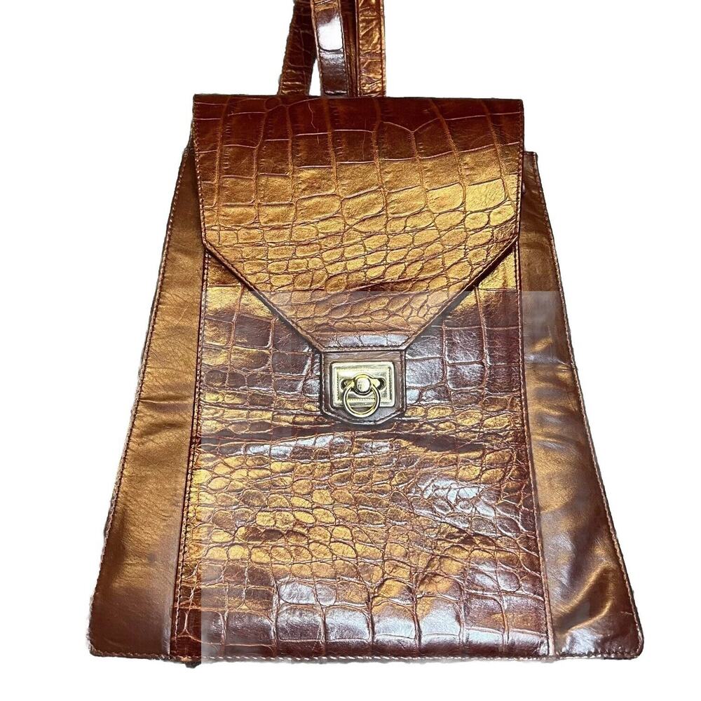 Crocodile Embossed Leather Backpack Womens Adjustable Straps Pocket Boho Casual